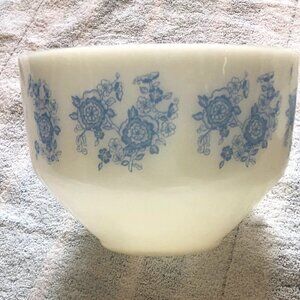Fire King Milk Glass Bowl -  Blue Flower Design - Hard to Find